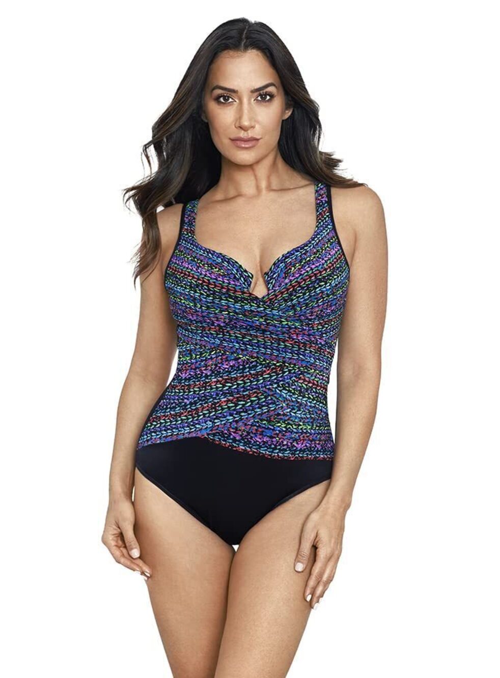 Miraclesuit Women's Multiclr Slimming Surplice One-Piece Swimsuit 14 NWT